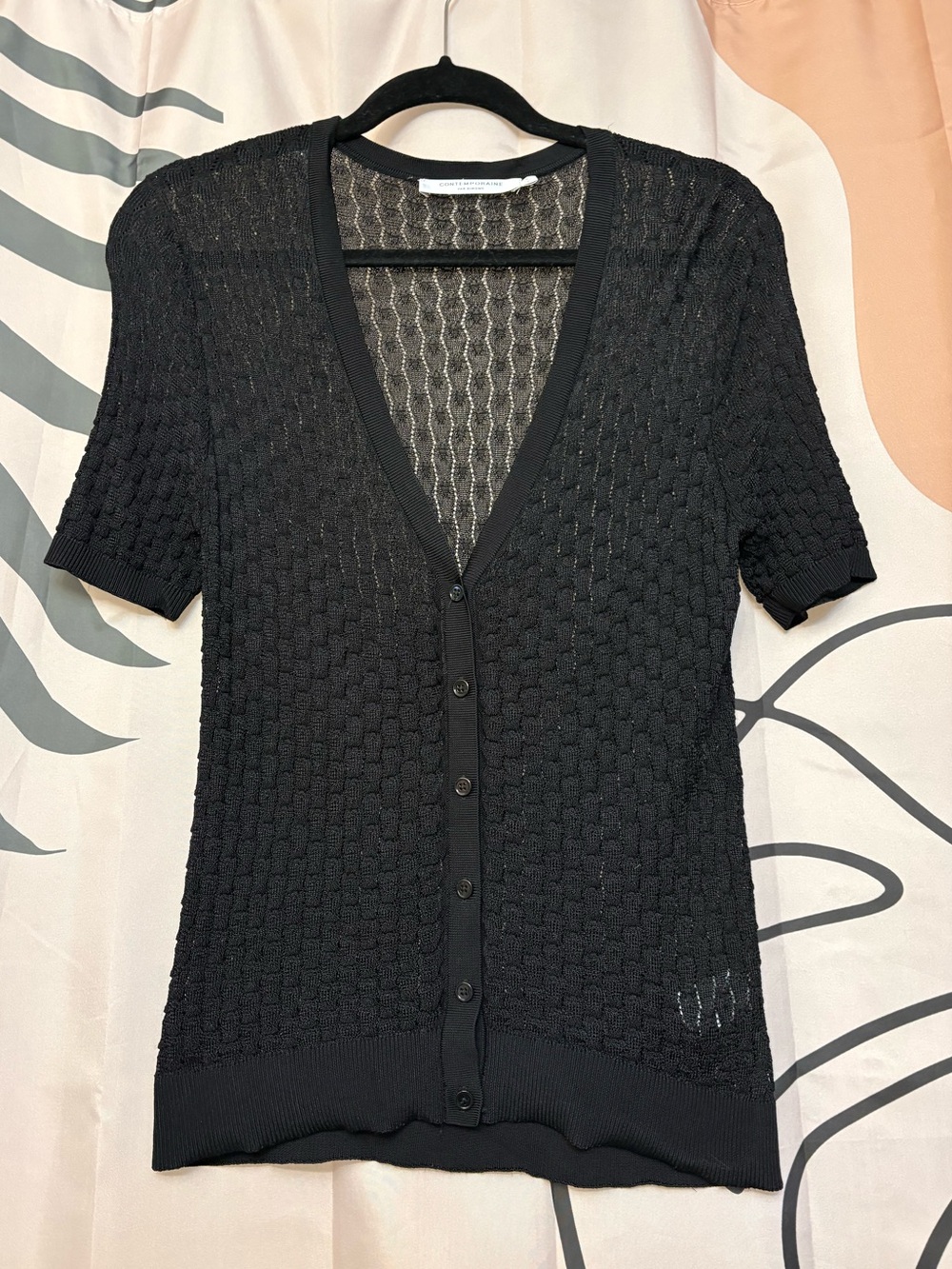 Black Short-Sleeve Knit Cardigan